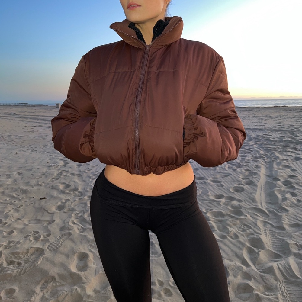 Cropped Brown Puffer Jacket - Women